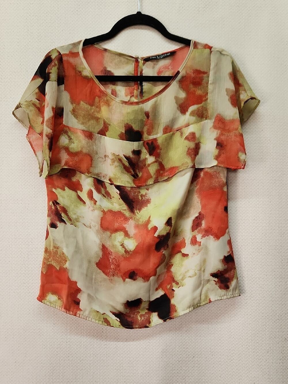 🚨2/$25 or 5/$50🚨Zac & Rachel Watercolor Ruffle Blouse - Orange, Green, Cream